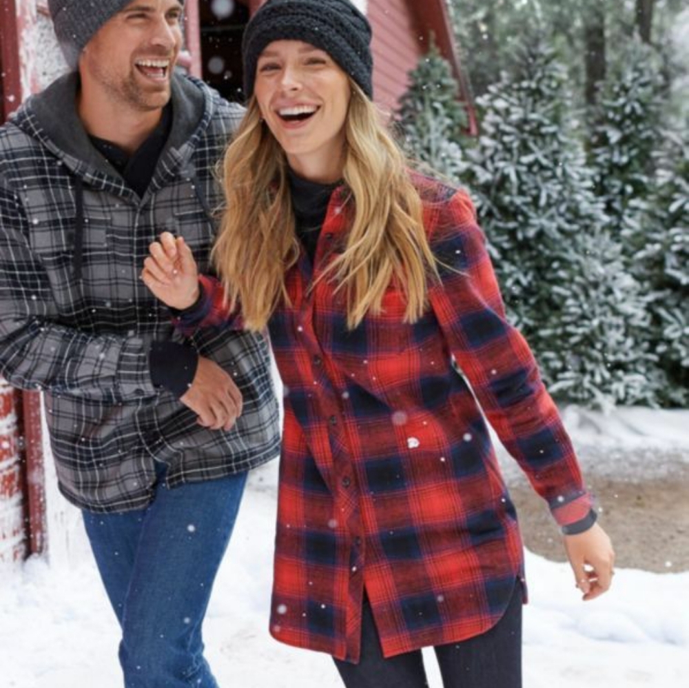 L.L. Bean Plaid Chamois Tunic Button Down Shirt M